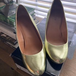 J. Crew Martina Gold Patent Wedges
